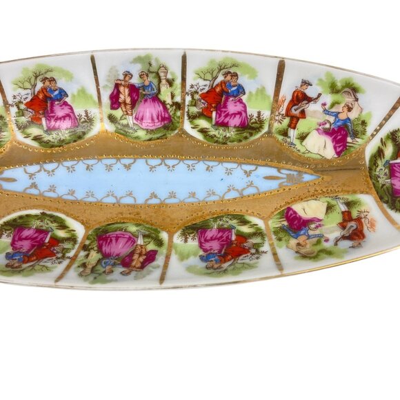 Antique Royal Vienna Courting Couple Porcelain Dish Oval Tray Gold Trim Beehive - Picture 5 of 10